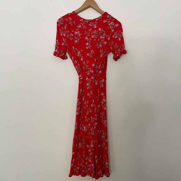 Cute floral Red wrap-around side-tie top shop dress Small - Picture 4 of 4